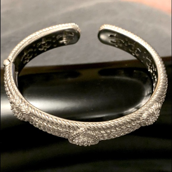 Judith Ripka Jewelry - Judith Ripka Hinged Cuff bracelet sterling silver, 3 Diamonique Hearts. Retired